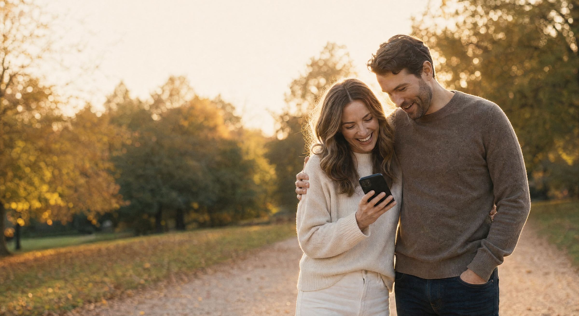 A couple looking at a phone together